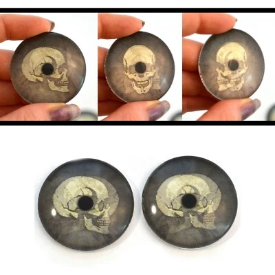 40mm Skull Animated Holographic Eyes Cabochons Black White Pair Jewelry Making - Image 1 of 4