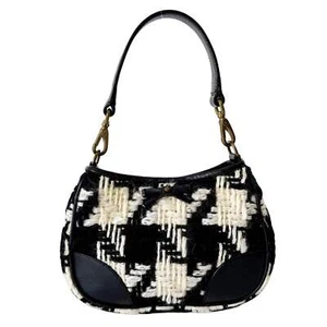 Mini bolso con asa MIU MIU de lana pata de gallo en blanco y negro - Imagen 1 de 16