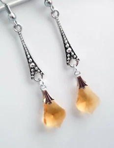 Art Deco/Art Nouveau/Vintage Style Long Drop-Dangle Earrings - 15mm Glass Beads - Picture 1 of 2