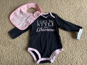 NWT NEW Get My Style from Glamma Grandma Navy Blue & Pink Bib bodysuit 6 mnths - Picture 1 of 7