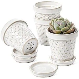 Succulent Pots, Cute Indoor Plant Pot with Saucer, 4 Inch Mini Ceramic Flower... - Picture 1 of 9