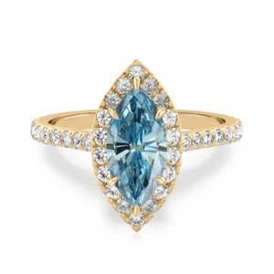 18K Yellow Gold 1.60 Ct Diamond Ring Marquise Cut IGI Lab Grown Fancy Vivid Blue - Picture 1 of 9