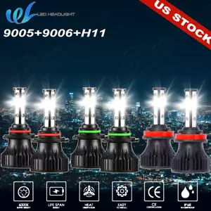 4-Sides 9005 9006 H11 LED Combo Headlight High Low Beam Bulb White Fog Light Kit - Picture 1 of 11