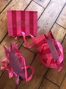 3 Pc Victoria Secret VS Logo Glossy Empty Paper Gift Bag Small 3” 8” 6” New - Picture 1 of 12