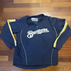 Milwaukee Brewers MLB Majestic Blue Gold 1/4 Zip Pullover Jacke GR XL - Bild 1 von 10