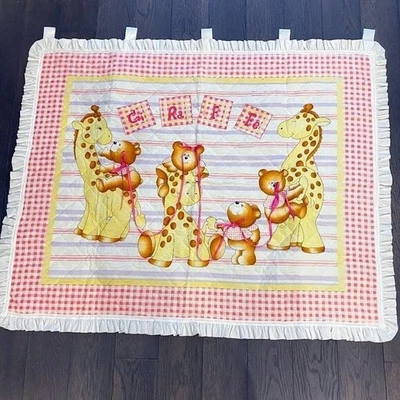 Edredón hecho a mano para decoración de pared o cuna bebé jirafas osos vintage Foto 1 de 4