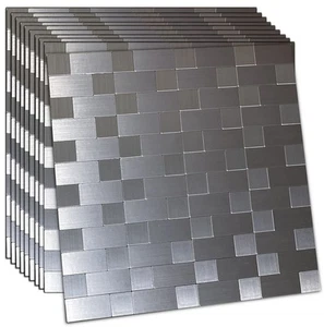 10-Sheet Peel and Stick Backsplash Tile,Self-Adhesive Metal Sticker , Brushed... - Picture 1 of 6