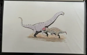 Argentinosaurus Attacks Mapusaurus By Mike Harn! 11x17 Bristol Colored Pencil!! - Picture 1 of 1