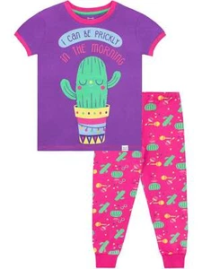 Happy Cactus Pyjamas Kids Girls 6 7 8 9 10 11 12 Years PJs Pink Purple Set - Picture 1 of 7