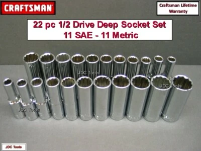 Craftsman 1/2 Drive Metric SAE Deep 12pt Socket Sets - Your Choice 22 20 11  - Image 1 of 4