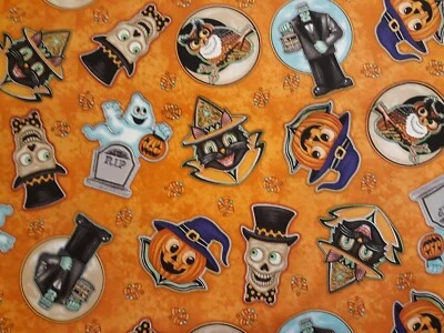 HALLOWEEN BOO CREW in Orange, RJR Cotton Quilting Fabric, By the HALF YARD BTHY - Image 1 of 4