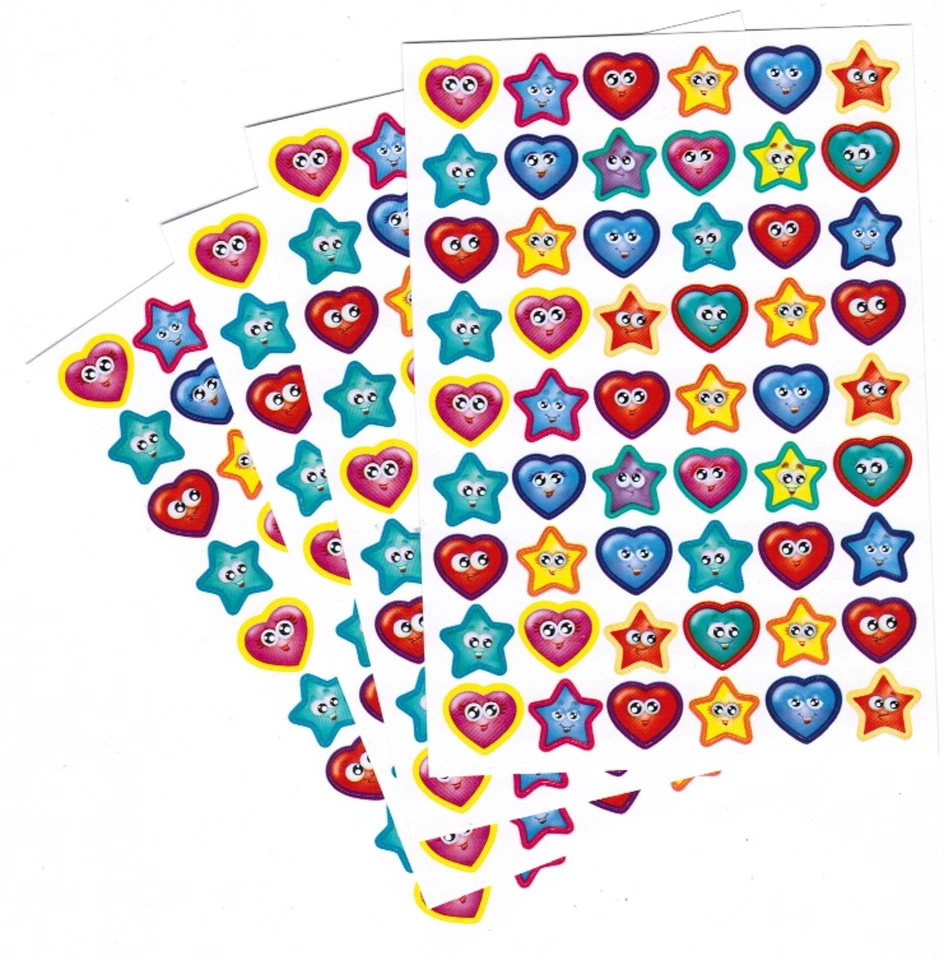 ¡4 Hojas Adorables Estrellas Felices y Corazones Pegatinas Coloridas! Foto 1 de 1