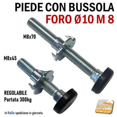 SHOPISNOW 100 PIEDI PIEDE REGOLABILE PER MOBILI FORO 10mm ZINCATO M8 L45/70 CON PIATTELLO