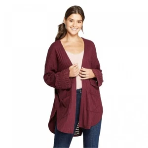 Xhilaration maglione cardigan aperto donna taglia media bordeaux dettagli pizzo - Foto 1 di 8