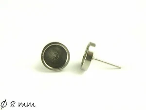 10 Stk. Massive Edelstahl Ohrstecker Rohlinge m. Fassung, Ø  8 mm, silber - Picture 1 of 1
