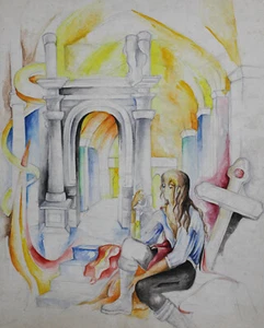 Vintage original watercolor painting fairy tale scene - Picture 1 of 11