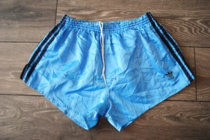 VTG ADIDAS NYLON SHORTS WEST GERMANY BLUE RUNNING SPRINTER STRIPED SIZE D7 LARGE - Picture 1 of 12