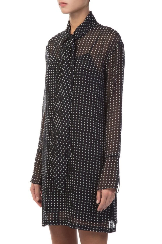 Theory Scarf Square Print Chiffon Deep Navy Long Sleeve Silk Dress Sz 4