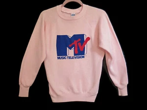 Vintage 1980 MTV Pink Sweatshirt w/Classic Logo Made in the USA Healthknit sz S - Picture 1 of 5