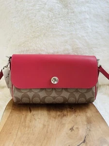 NWD Coach Signature Reversible 2 IN 1 Crossbody Bag True Red/Purple $275 W/Flaws - Picture 1 of 18
