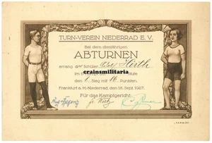 Orig. Sport Urkunde Turn-Verein Niederrad E.V. Frankfurt am Main - Abturnen 1927 - Bild 1 von 1