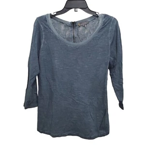 iJeans by Buffalo Women's Dusty Blue Spacedye Burnout 3/4 Sleeve Lace Back Top S - Picture 1 of 5