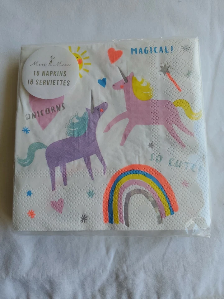 Meri Meri 独角兽和彩虹 16 餐巾 10 英寸 X 10 — 第 1/4 张图片