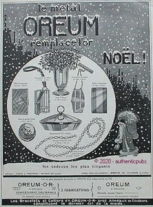 PUBLICITE OREUM BIJOUX COLLIER POUDREUSE VASE CADEAUX DE NOEL DE 1925 FRENCH AD - Imagen 1 de 1