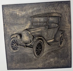 Vintage Ford Model T Car Relief Wall Art 9” X 9” Antique Style Plaque Home Decor - Picture 1 of 5