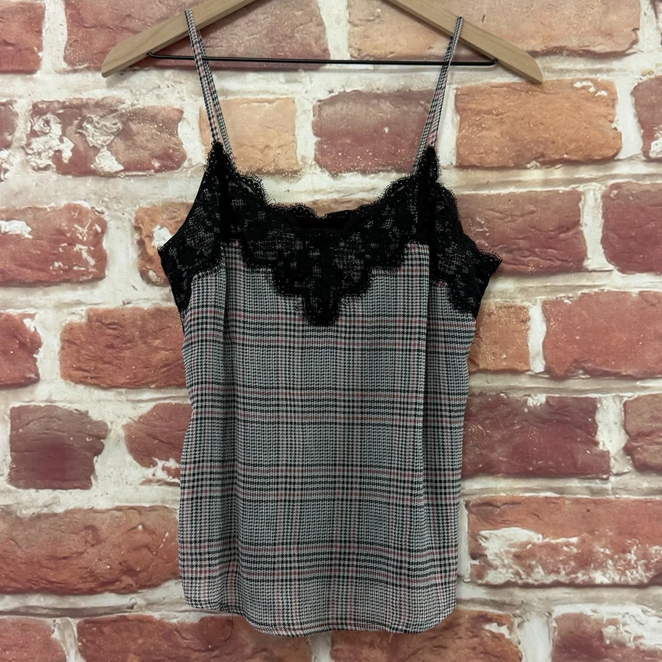 Camiseta sin mangas Abercrombie & Fitch para mujer XS negra blanca roja pata de gallo encaje camisola Foto 1 de 4