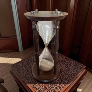 Vintage Holz & Glas Sanduhr Sternzeichen Sand Timer freistehend 1min 15 Sek - Bild 1 von 5