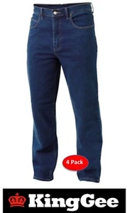 KING GEE - PACK OF 4 - MENS CLASSIC / BASIC NON-STRETCH DENIM WORK JEANS -K03020 - Picture 1 of 2