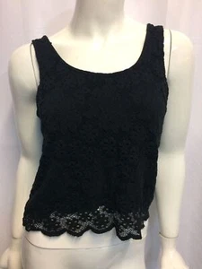 TopShop Black Laced Sleeveless Top Casual Size 2 Tank Lace Blouse Shirt - Picture 1 of 6