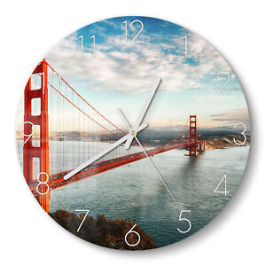 DEQORI Glasuhr 'Golden Gate Bridge' Wanduhr Glas Uhr Design leise, v. Ausf.