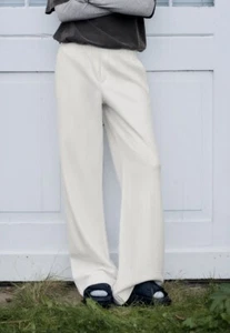 Zara Women STRAIGHT FIT PAJAMA PANTS Ivory Winter Size S Wool Blend #Al - Picture 1 of 14