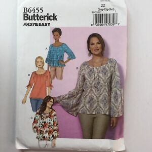 Butterick 6455 Loose Top Shirt Blouse Tunic Sleeve Ladies New Uncut Pattern PLUS