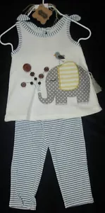 NEU MIT ETIKETT MUD PIE BABY MÄDCHEN ELEFANT TUNIKA & LEGGINGS OUTFIT GRÖSSE 0-6 MO - Bild 1 von 1