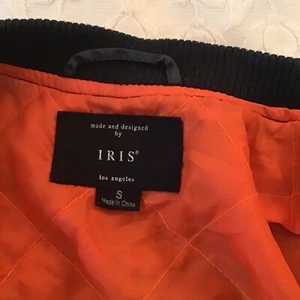 IRIS SIZE SMALL NAVY BLUE LONG SLEEVED ZIP UP BOMBER JACKET WITH ORANGE LINING - Picture 1 of 8