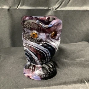 Vintage lila weiß Swirl Imperial Glas Schlacke Eule Milchkännchen  - Bild 1 von 12