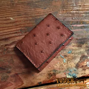 Brown Ostrich Trifold Wallet Amish Hand Made from Genuine Ostrich Skin Tri Fold - Picture 1 of 3