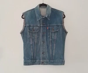Mens Levis Blue Orange Tab Distressed Denim Vest Equivalent to Small - Picture 1 of 8