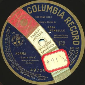 Rosa Ponselle "Casta Diva" Columbia 49720, 12" 78 U/min, 1919 - Bild 1 von 1