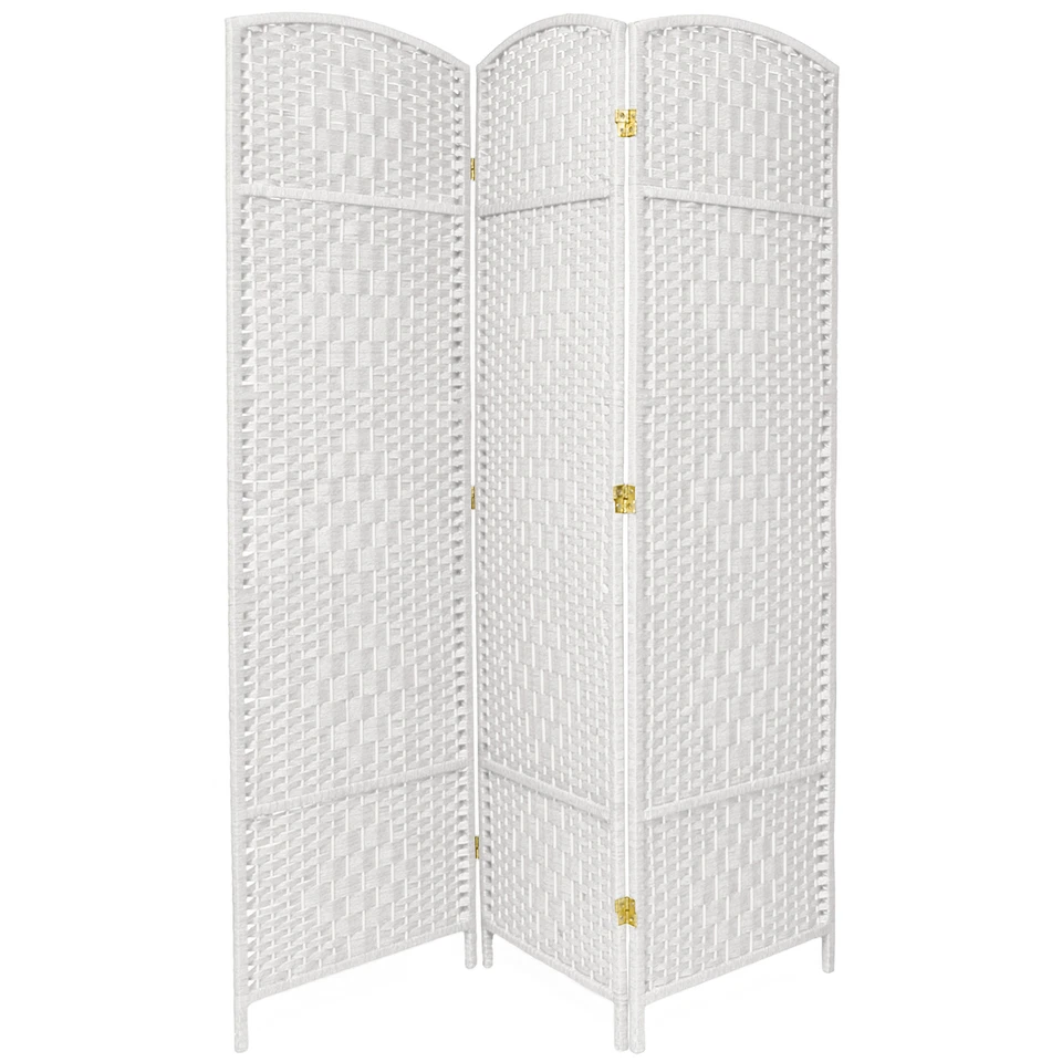 Oriental Furniture 6ft Tall Diamond Weave Fiber Room Divider White 3 Panel