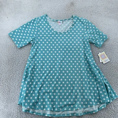 Camiseta LuLaRoe Perfect para mujer mediana verde azulado lunares manga corta túnica elástica Foto 1 de 4