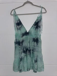 Asos Green Grey Tie Dye Summer Beach Dress Size 10 Elasticated Cute Light Stylis - Picture 1 of 6