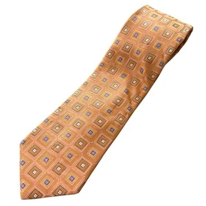 Men’s Hart Schaffner Marx Orange Blue Square 100% Silk Tie - Picture 1 of 4
