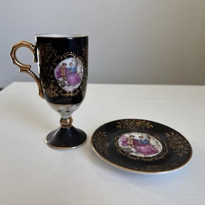 Vintage Norleans Black & Gold Porcelain Gilded Teacup and Saucer Set - Imagen 1 de 8