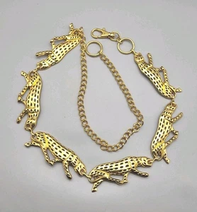 Vintage NI 97' Gold Tone Enamel Jaguar Cheetah Cat Chain Belt, 25"-40", L19 - Picture 1 of 7