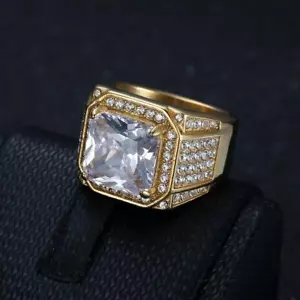 Anillo Hip Hop Piedra Grande 316l Acero Inoxidable Anillos Cuadrados Chapados en Oro Joyería - Imagen 1 de 12