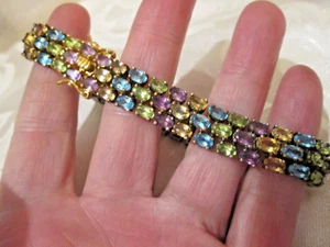 VINTAGE STERLING 925 THAIL FRUIT SALAD PASTEL BRACELET SAFTY CLASP 7" LONG 1/4" - Picture 1 of 11